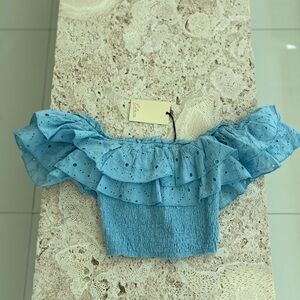 NWT Élan off shoulder crop top eyelet ruffles